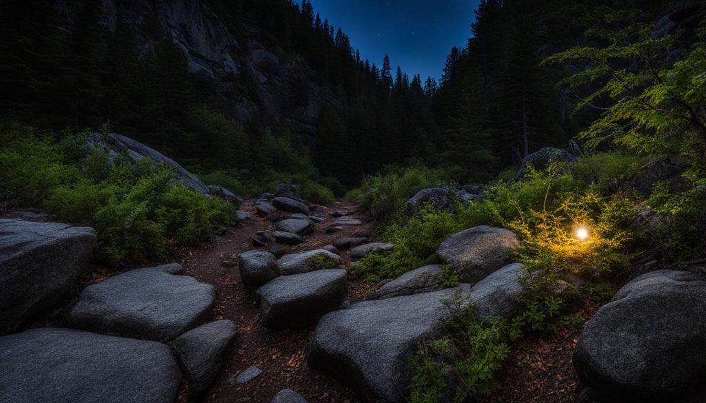 Illuminating headlamp on night trail